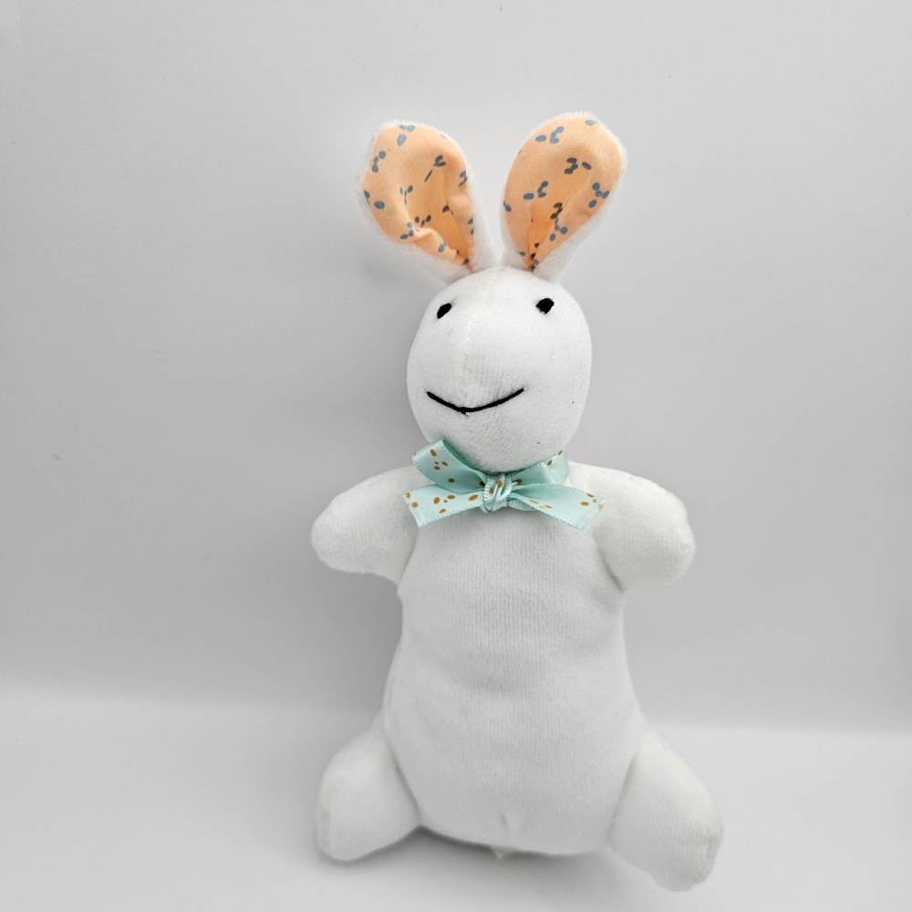 7" Pat The Bunny Stuffed Animal Rabbit Plush Baby Toy Lovey Orange Ears Teal Bow